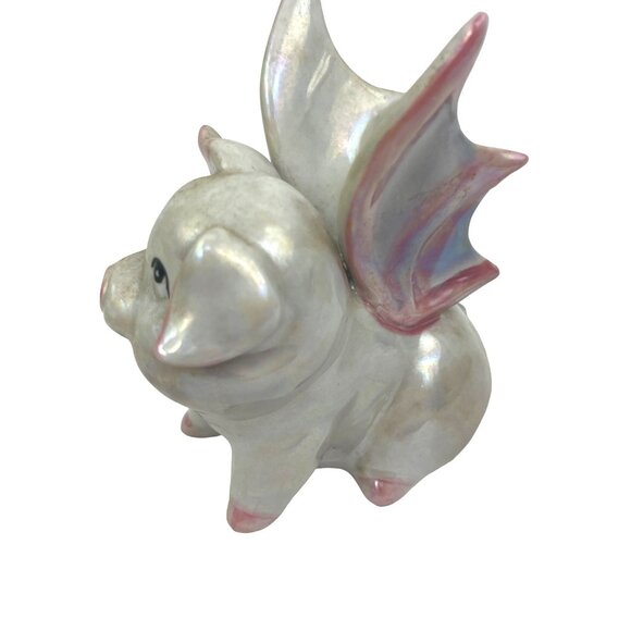 Adorable Collectible Porcelain Flying Pig Figurine With Iridescent Finish Hand-P - Picture 4 of 8